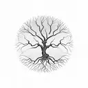 Dead Tree of Life with no leafs and skulls in the bark and branches and roots of the tree tattoo design idea