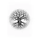 Dead Tree of Life with no leafs and skulls in the bark and branches and roots of the tree tattoo design idea