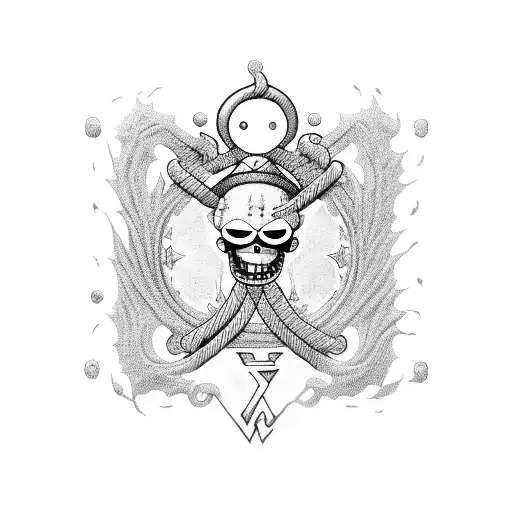 The One Piece logo intertwined with a set of law scales tattoo design idea