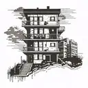 Multi-storey building with an address sign tattoo design idea