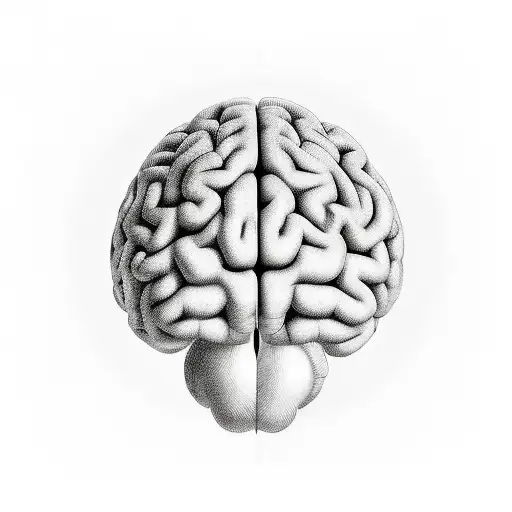 Imagine an artistic representation of a human brain, drawn with elegant lines and precise details, occupying the center  tattoo design idea