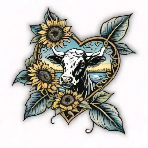 sunflower, sunrise beach scene, blue heart, 🫶, te quiero mucho, cows, gansito, crying  tattoo design idea