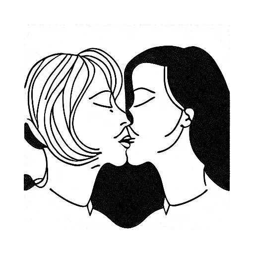 the profile of two women kissing tattoo design idea