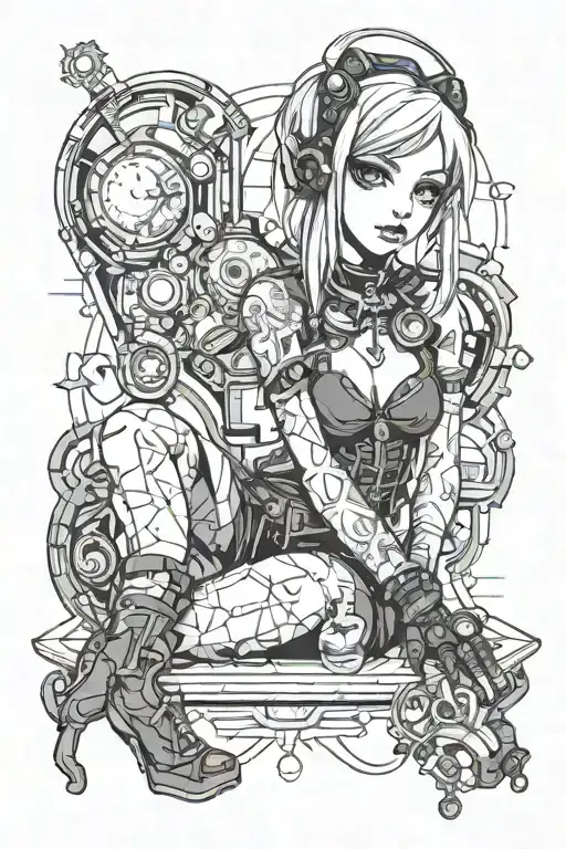 gothic emo cyberpunk futuristic pinup girl tattoo design idea