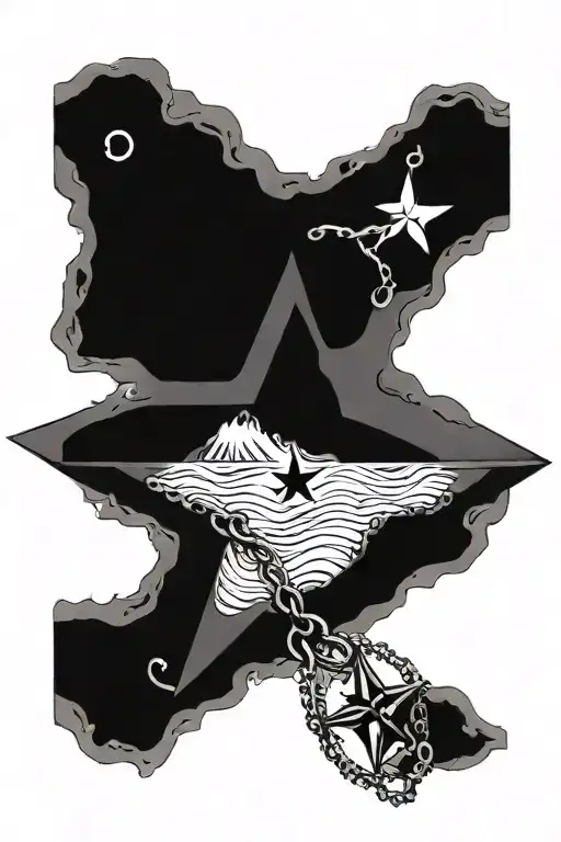wave breaking free from chains into a nautical star   tattoo design idea
