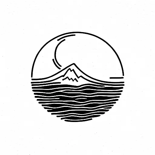 Sunrise in the mountains near the ocean tattoo design idea