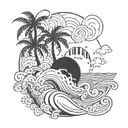 An abstract tattoo design inspired by the concept of vacation, incorporating elements like palm trees and waves tattoo design idea