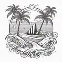 An abstract tattoo design inspired by the concept of vacation, incorporating elements like palm trees and waves tattoo design idea