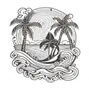 An abstract tattoo design inspired by the concept of vacation, incorporating elements like palm trees and waves tattoo design idea