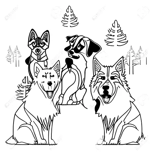 hunter with his brittany spaniel and norwegian elkhound in the forest tattoo design idea