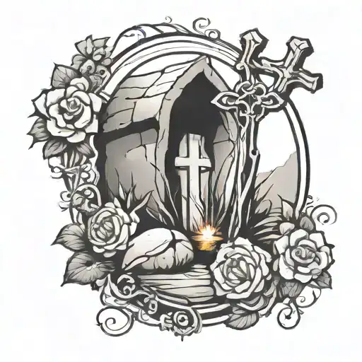empty tomb and cross  tattoo design idea