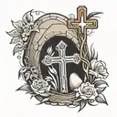 empty tomb and cross  tattoo design idea