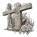 empty tomb and cross  tattoo design idea