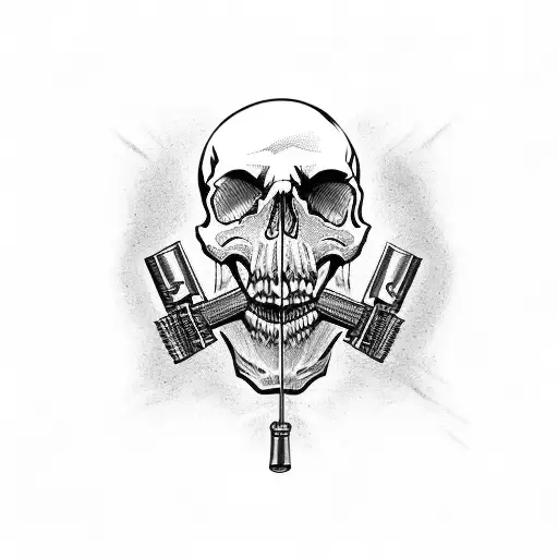 skull with gun through mouth tattoo design idea