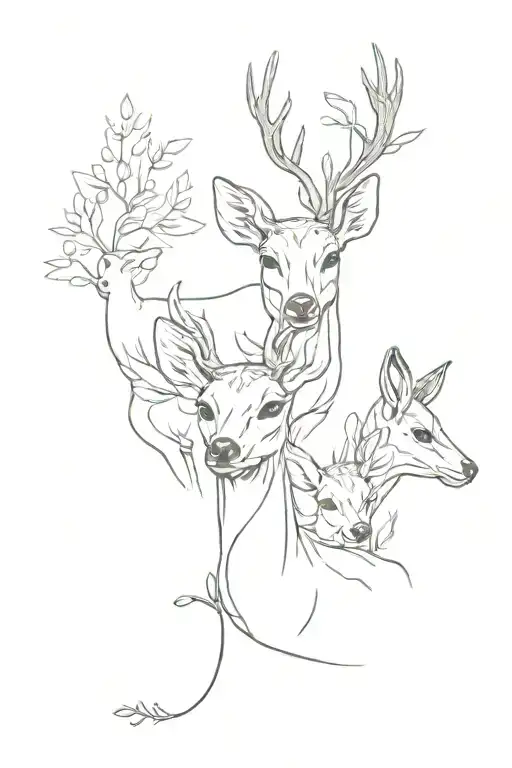 deer mother with two baby deers head with a nature tattoo design idea