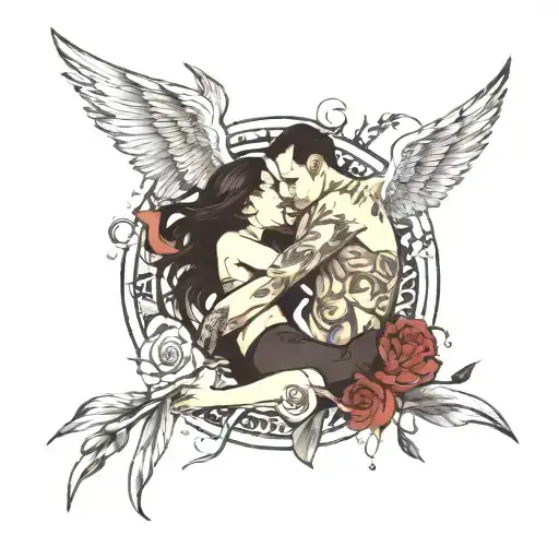 guy getting killed by girl tattoo design idea