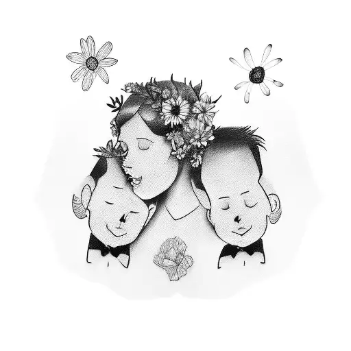 A portrait style tattoo of your children's names, Louise, Max, and Charlie, intertwined with delicate floral elements to symbolize their unique personalities tattoo design idea
