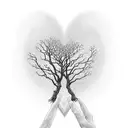 A heart-shaped tree with branches reaching out to form the word 'hug', symbolizing the love and support you give to your children tattoo design idea
