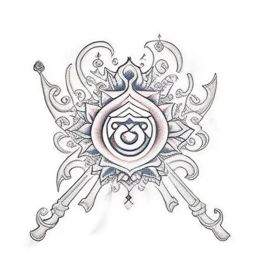 A traditional design featuring the bond of a mother, father, and younger brother, with Krishna's leaf and flute incorporated elegantly tattoo design idea