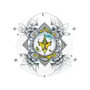 A traditional design featuring the bond of a mother, father, and younger brother, with Krishna's leaf and flute incorporated elegantly tattoo design idea