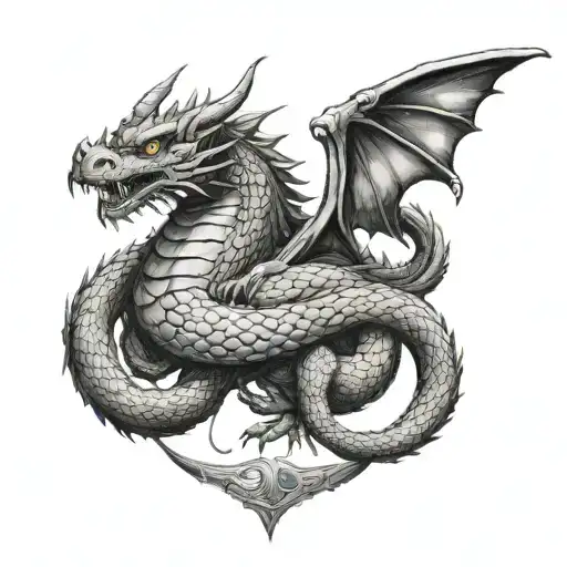 The dragon (lindwurm) is wrapped in rings. He plays with his paws in a kind of cradle for a cat. tattoo design idea