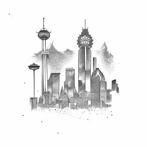 skyline of Dallas and Houston  tattoo design idea