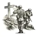 soldier saluting two crosses on a hill tattoo design idea
