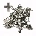 soldier saluting two crosses on a hill tattoo design idea