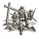 soldier saluting two crosses on a hill tattoo design idea