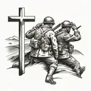 soldier saluting two crosses on a hill tattoo design idea