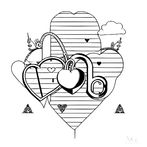 a lock shaped heart and the initials  FMH tattoo design idea