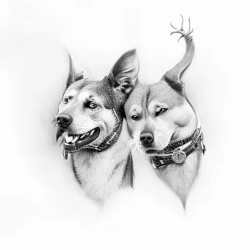 A black-grey tattoo design of João Frango and Patolino in a realistic and detailed portrayal, capturing their essence and charm tattoo design idea