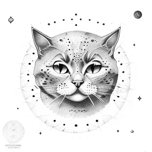 Gato negro con un sol y la luna tattoo design idea