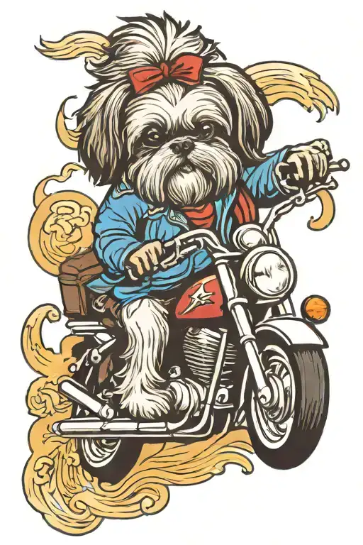 shih tzu riding motorcycle tattoo design idea