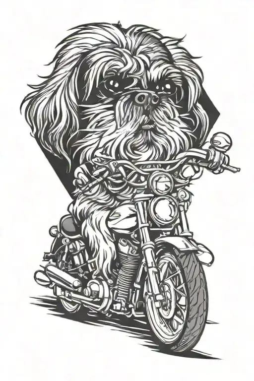 shih tzu riding motorcycle riding tattoo design idea