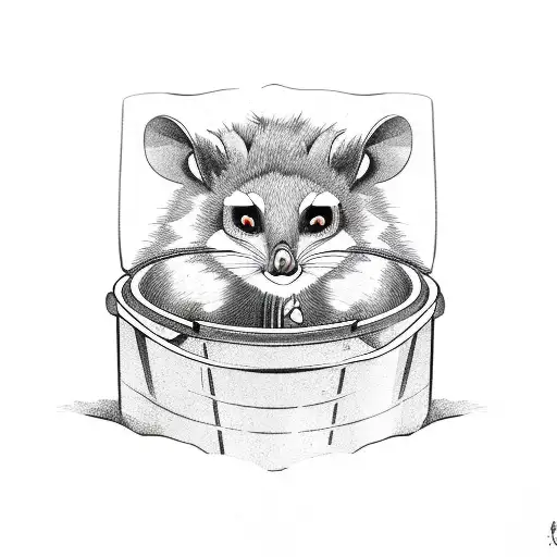 angry possum in trash tattoo design idea