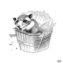 angry possum in trash tattoo design idea