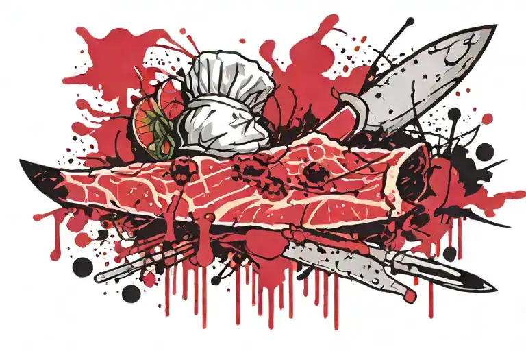 chef knife meat blood tattoo design idea