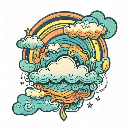 Whimsical rainbow cloud with a hidden message in a simple font tattoo design idea