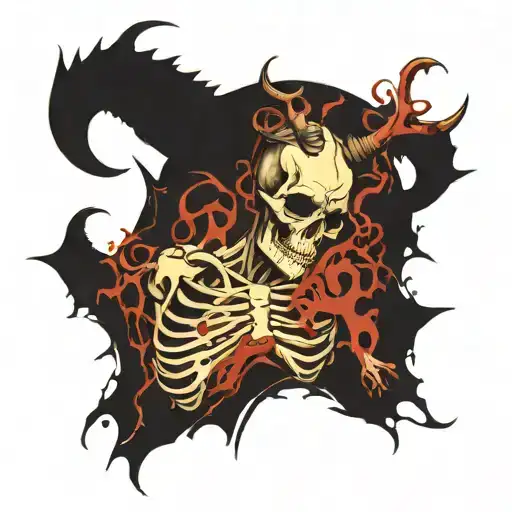 chest tattoo, skull, webs, ram horns, bones, gorry, gothic, bloody, dark, scary, gross tattoo design idea