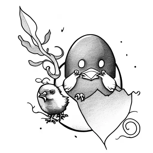 Chick in a egg holding the letter W tattoo design idea