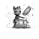 A baby groot playing a drum set tattoo design idea