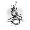 A baby groot playing a drum set tattoo design idea