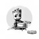 A baby groot playing a drum set tattoo design idea