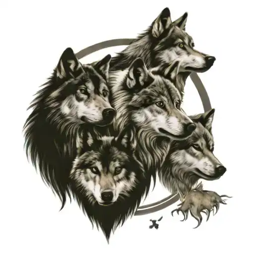 three wolves with a perun symbol tattoo design idea