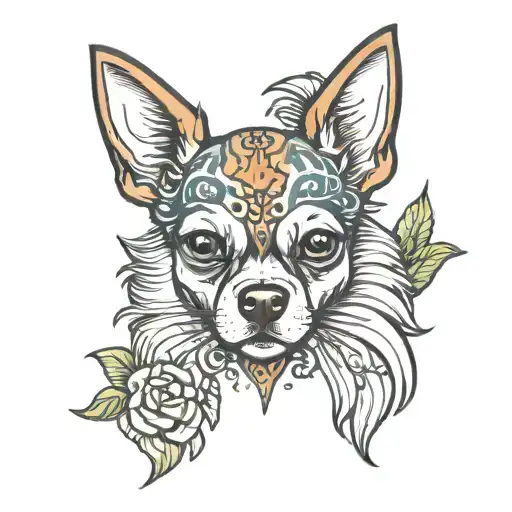 tri colour chihuahua dog head looking like a boss tattoo design idea