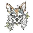 tri colour chihuahua dog head looking like a boss tattoo design idea