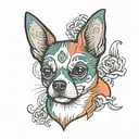 tri colour chihuahua dog head looking like a boss tattoo design idea
