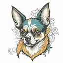 tri colour chihuahua dog head looking like a boss tattoo design idea