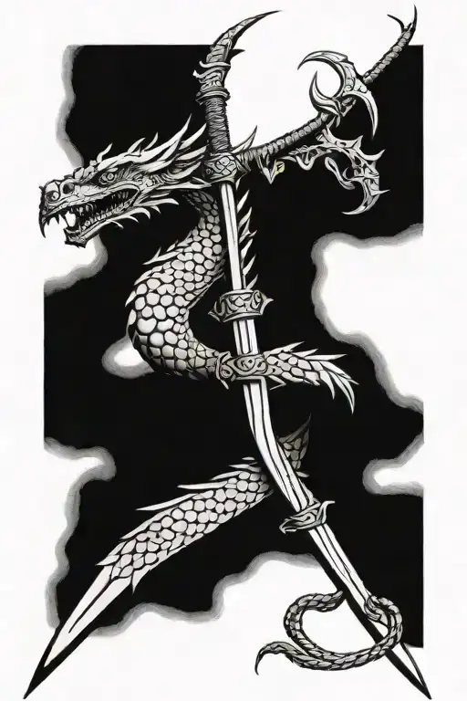 dragon wrapped around sword with 999 incorporated tattoo design idea